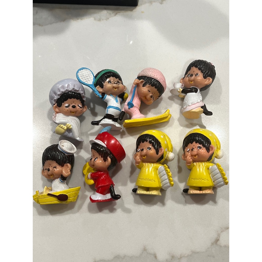 Vintage Monchhichi PVC Mini Figure Lot Sekiguchi 1979 Hong Kong 8 Piece Set